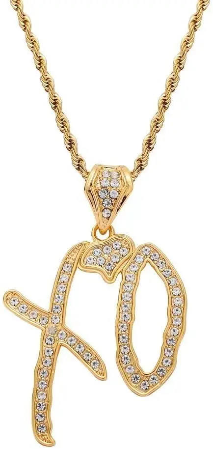 Unise Hip Hop CZ XO Brief Anhänger Halskette für Frauen Männer, Mode Zirkonia übertreiben Pullover Kette kreative Schmuck