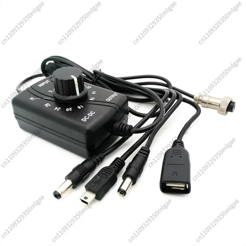 Adjustable DC-DC Voltage Regulator 0-28V, USB Port To Alligator Clip Power Output Wire Accessories