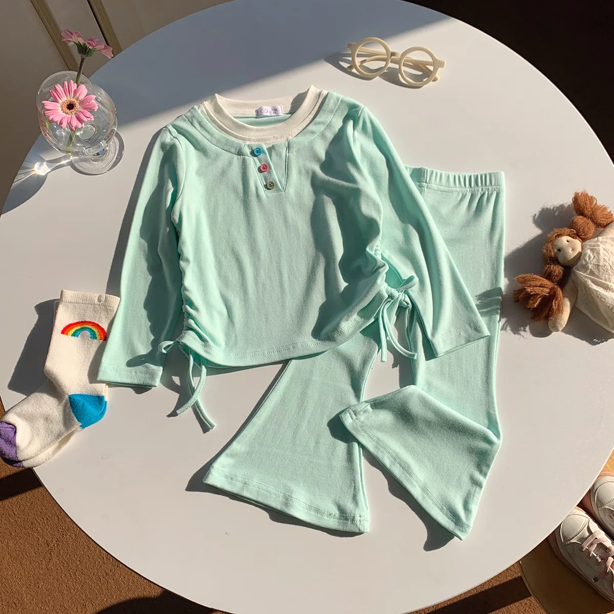 2-10T Toddler Kid Baby Girl Autumn Clothes Set Long Sleeve T Shirt Top Pant Suit Casual Plain Two Piece Set Outfit