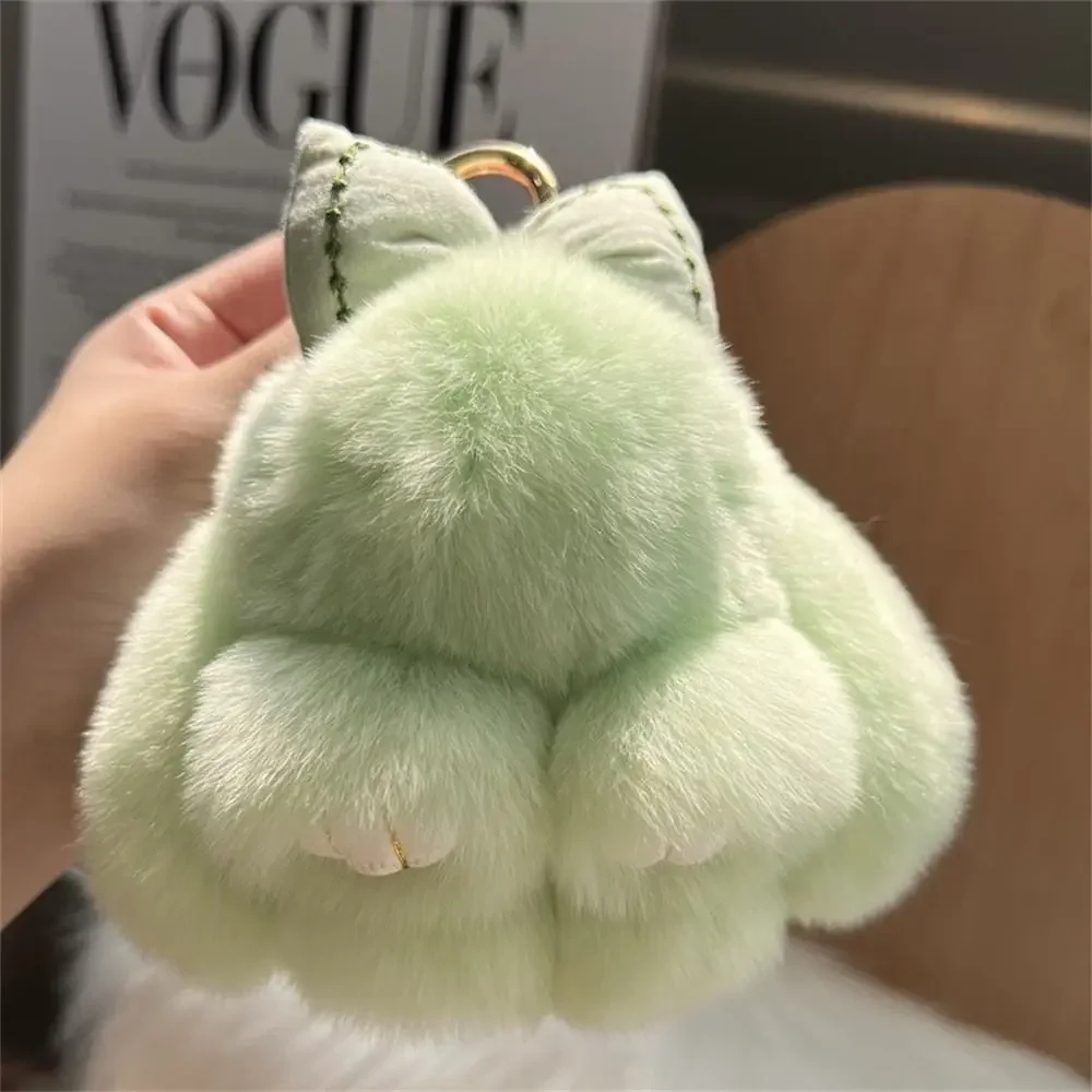 Hair Bow Rabbit Fur Keychain Cute Fluffy Pompoms Bunny Keychain Bag Charm Alloy Ring Plush Rabbit Key Ring Jewelry Gifts