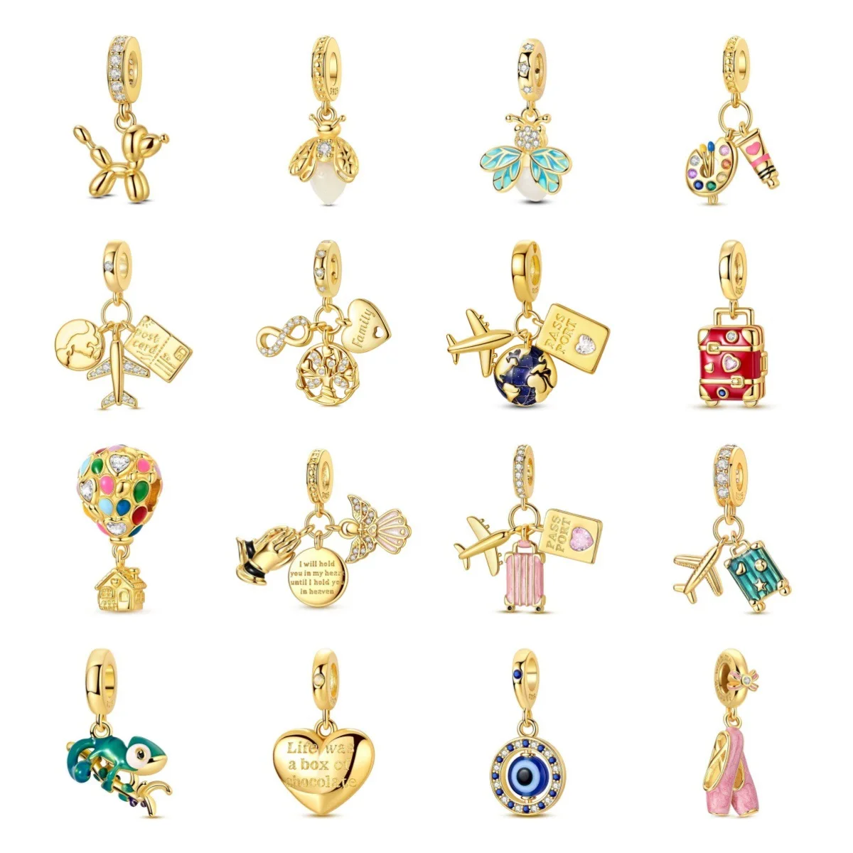 Cross-border e-commerce platform TK's best-selling copper-plated silver charm airplane with four-leaf clover bead pendant