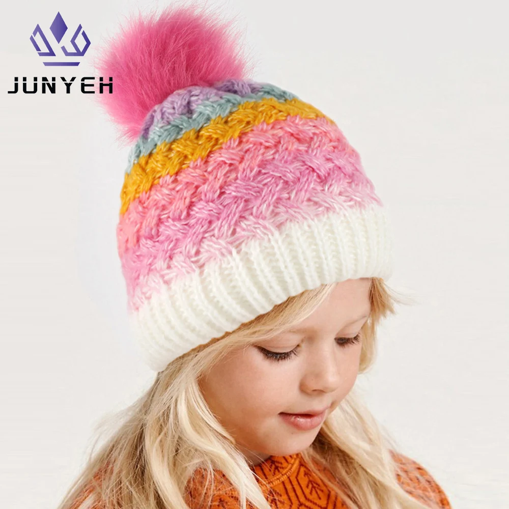 Winter Knitted Hat Children\'s Inner Velvet Color Matching Woolen Caps Boys Girls All Match Ear Protection Beanie Hats For Kids