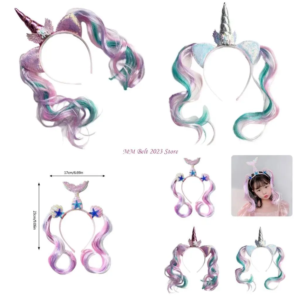 

49ME Children Horned Headband With Lovely Sequined Tail Great For Birthday Party Gathering And Costume Event Dressingup