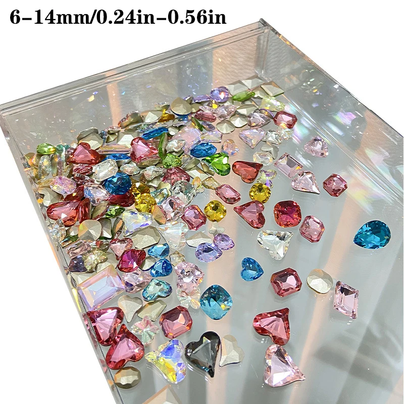 20Pcs Mix Sizes Different Shape Nail Rhinestones 3D Glass Crystals Diamonds Love Distorts Heart Super Shiny Charms Gems Stones