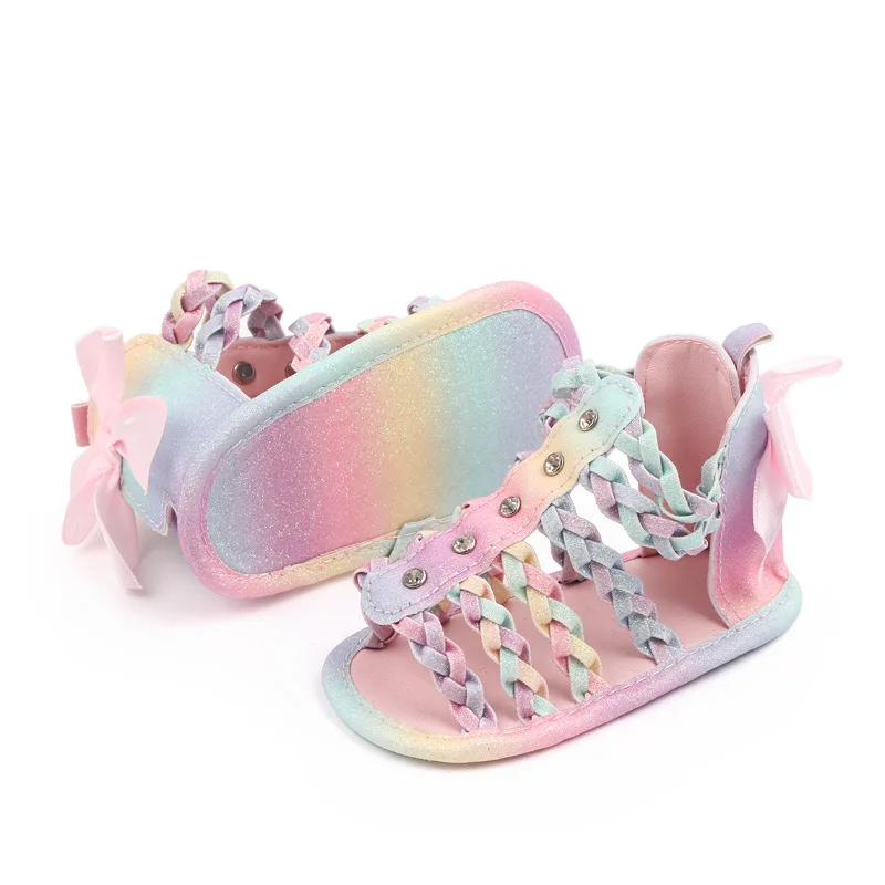 Brand Infant Girls Sandals Toddler Summer Pink Shoes Newborn Bebes Princess Footwear for 1 Year Bows Leather Sandales Baby Items