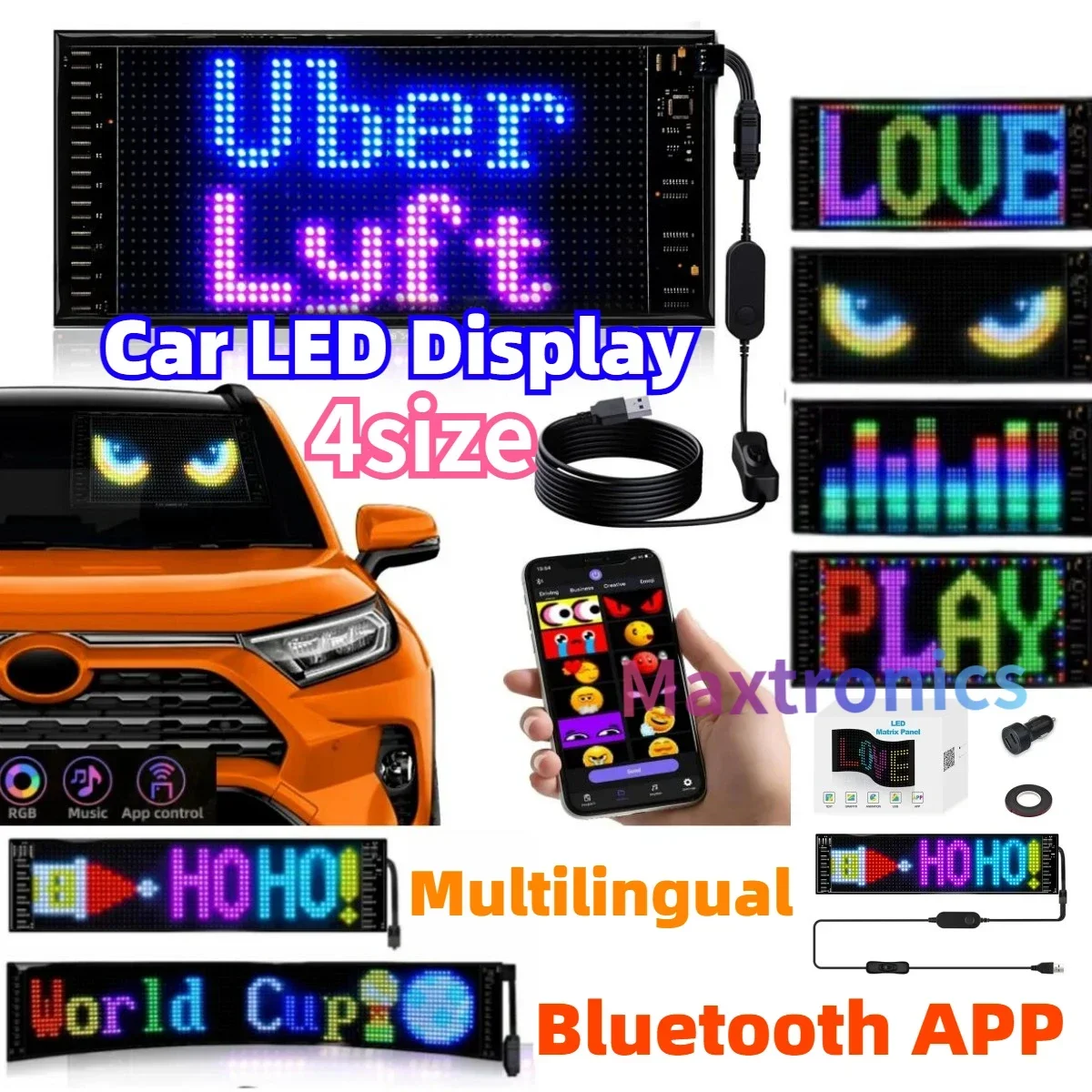 Car Flexible LED Pixel Display USB 5V Bluetooth APP Waterproof Addressable RGB Graffiti Scrolling Text Animation Screen Panel