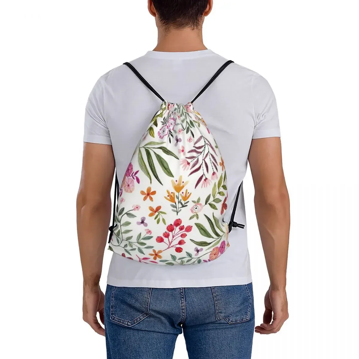 Sacs à dos à motif floral de printemps pour étudiants, sacs à cordon de proximité portables, sac de sport de poche, sac à livres de voyage, mode