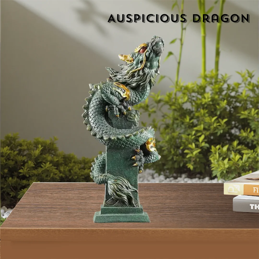 

Sandstone Zodiac Panlong Dragon Statue Chinese mascot Home Room Office Feng Shui Statue Best Gift in Year of the Dragon
