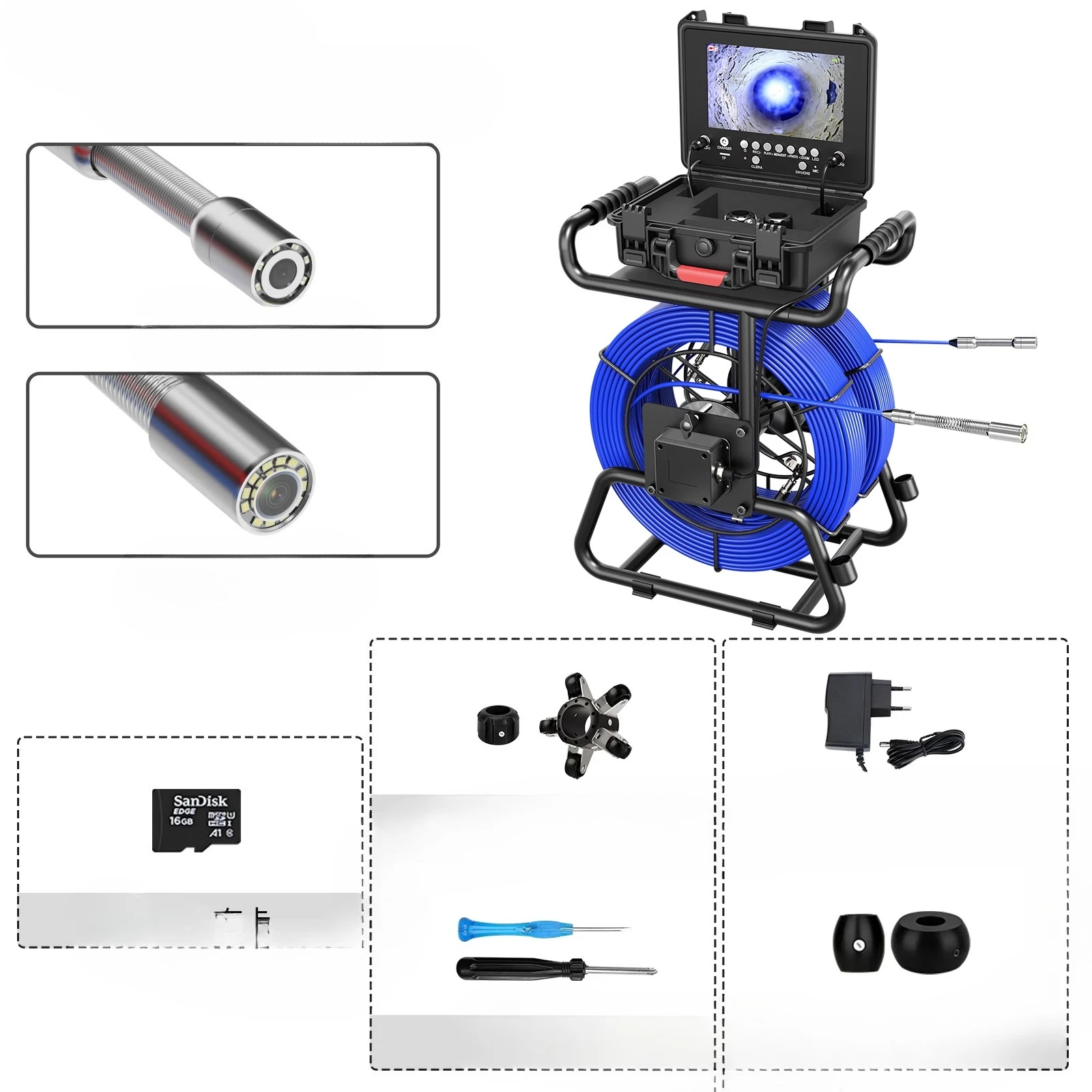 Visual high definition waterproof dual camer municipal sewer pipe video detector