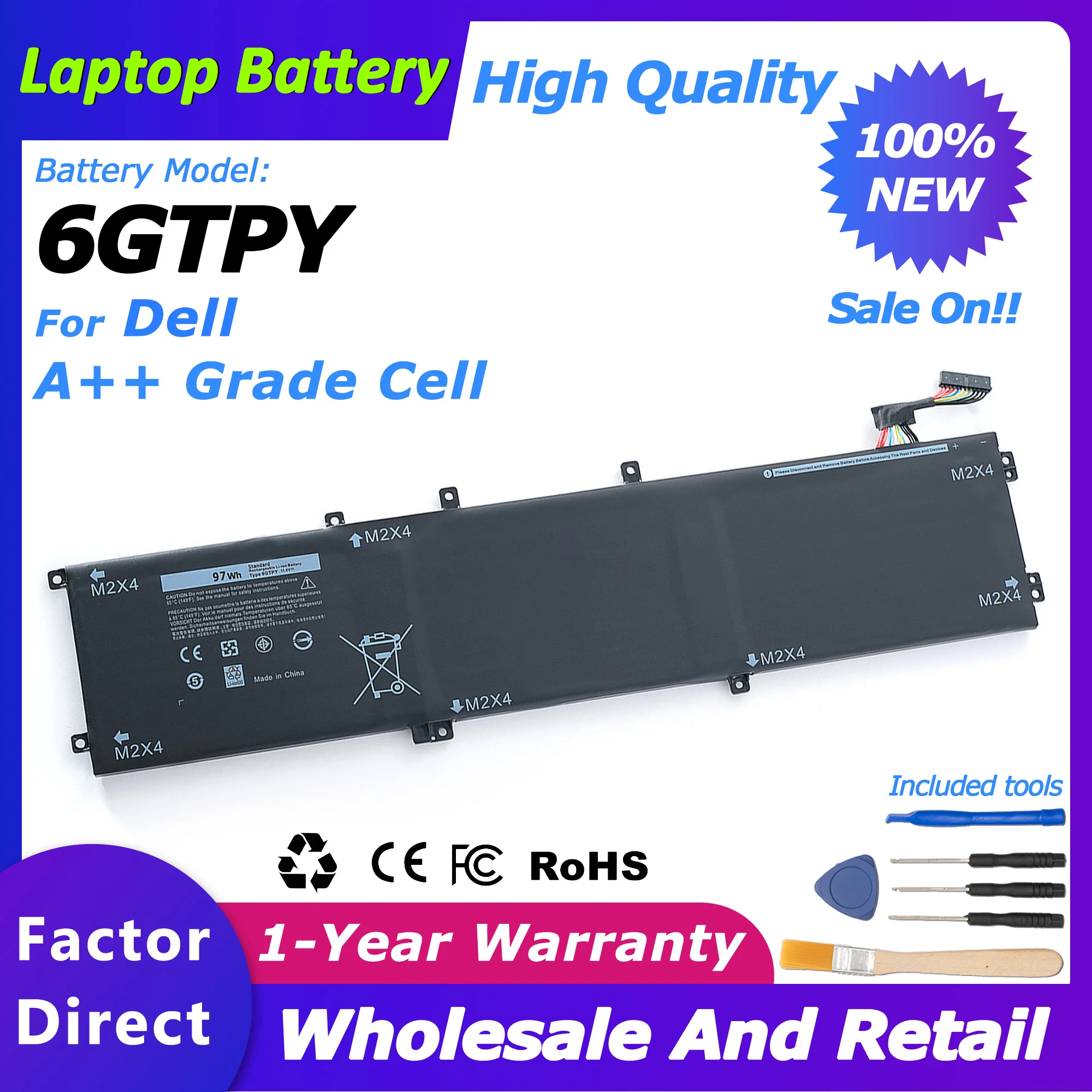 

6GTPY Laptop Battery For DELL XPS 15 9570 9560 7590 Precision 5520 5530 Series Notebook H5H20 8500MAH/97WH