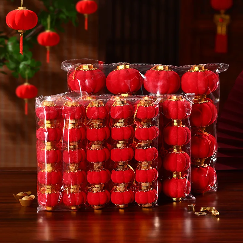 30Pcs/Set Hanging Lantern Spring Festival Wedding Red Small Mini Garden Party Traditional Chinese Street Plastic Home Decoration