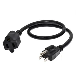USA /American 3pin Short Flat Plug Power Cord,Nema 5-15P Flat Plug to Nema 5-15R Female Extension Cable 50CM