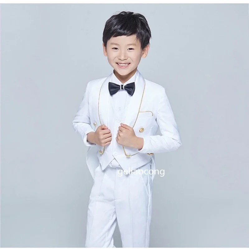 England Style Black/White Tailcoat Suits Boys Clothes Set Kids Formal Wedding Party Blazer Coat 3Pcs Costume