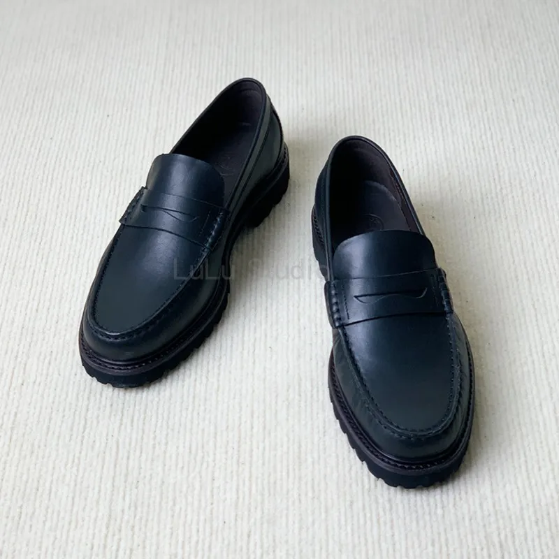 High Quality Designer Men\'s Shoes Casual Business Dress Black Cow Leather Shoes Flat With Shoe Round Toe Slip-on Lazy Loafers