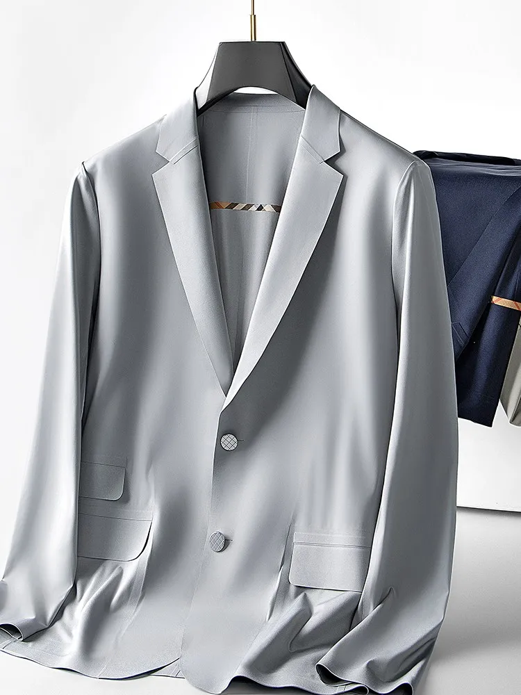 

Elastic Anti-Wrinkle Men's Suit Jaet Slimming Busin Casual Lightweight No Ironing Proc Straight Cut Busin Sle