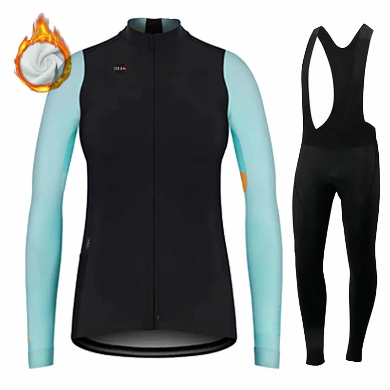 Conjunto de Jersey de Ciclismo de manga larga para mujer, ropa térmica de lana 2023 para bicicleta de montaña, ropa de carreras de invierno