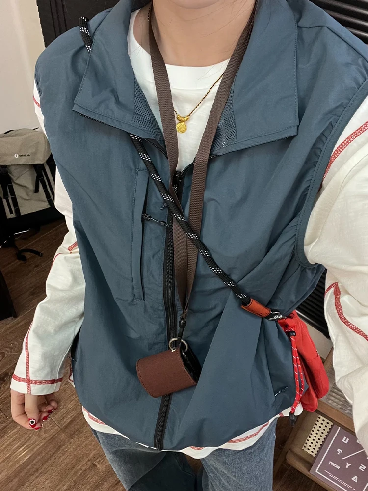 

Cobalt Blue Stand Collar Workwear Vest ex Outdoor Mountain Climbing Sports Vest Windproof Waterproof ort Coat