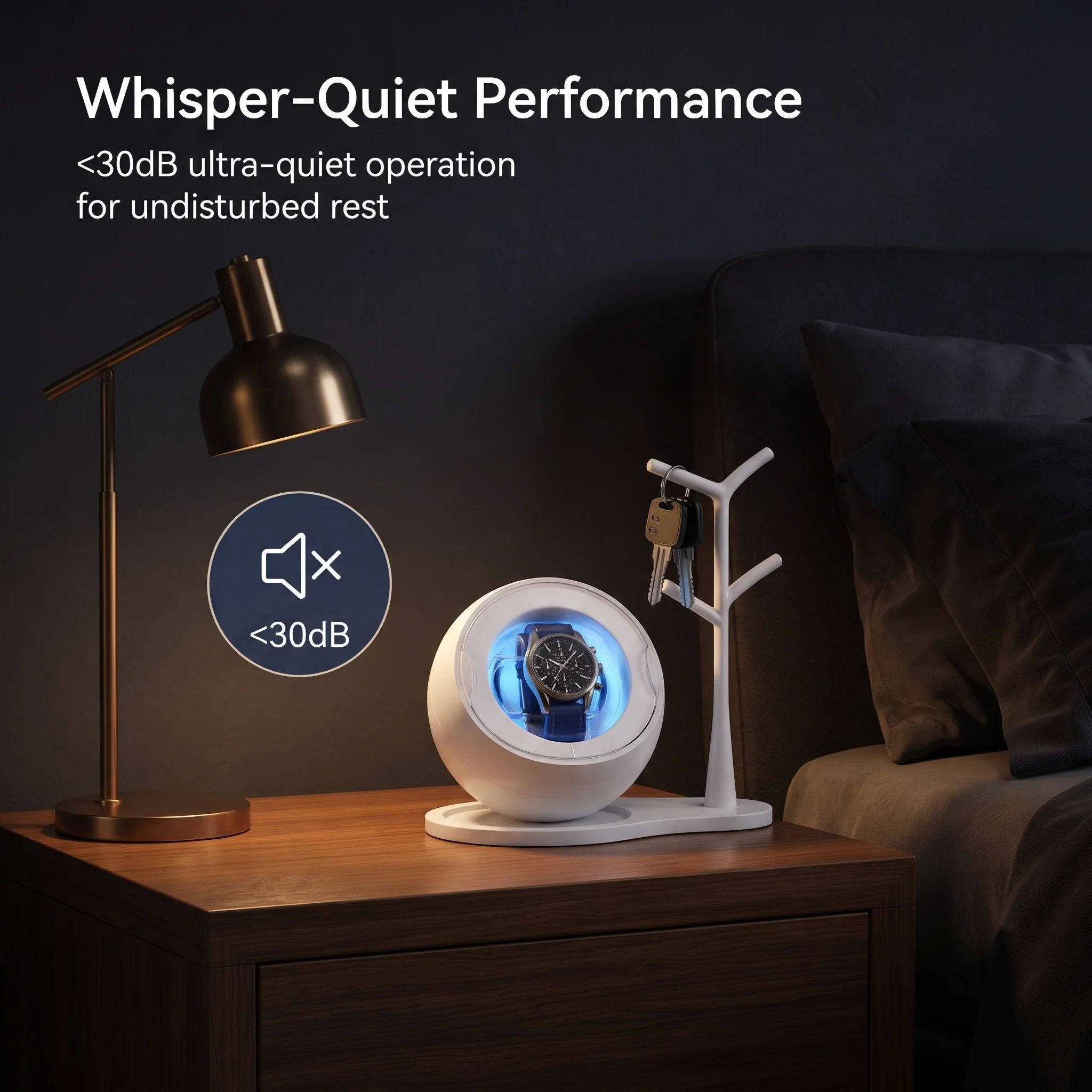 Spherical Silent Watch Winder Automatic Watch Rotator With 5 Color LED Ambient Light Dual Power For Mechanical Watches