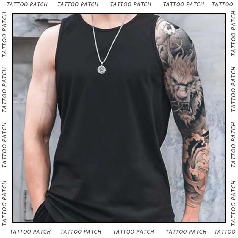 Dragon Flames of Anger Juice Herbal Tattoo Sticker Full Arm Leg Dark Semi-permanent Waterproof Fake Tattoo Lasting Art Men Women