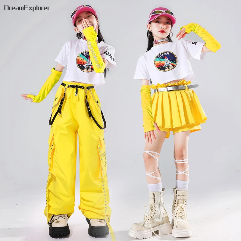 

Girls Hip Hop Sweet Crop Top Street Dance Colorful Skirts Kids T-shirt Cargo Pants Children Streetwear Jazz K-pop Clothes Sets