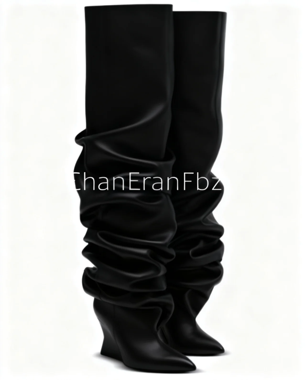 

2025 Women's Autumn and Winter Pleated Thick High-heeled Short Boots Pointed Fashion Party 34-44 Plus Size Women's Boots