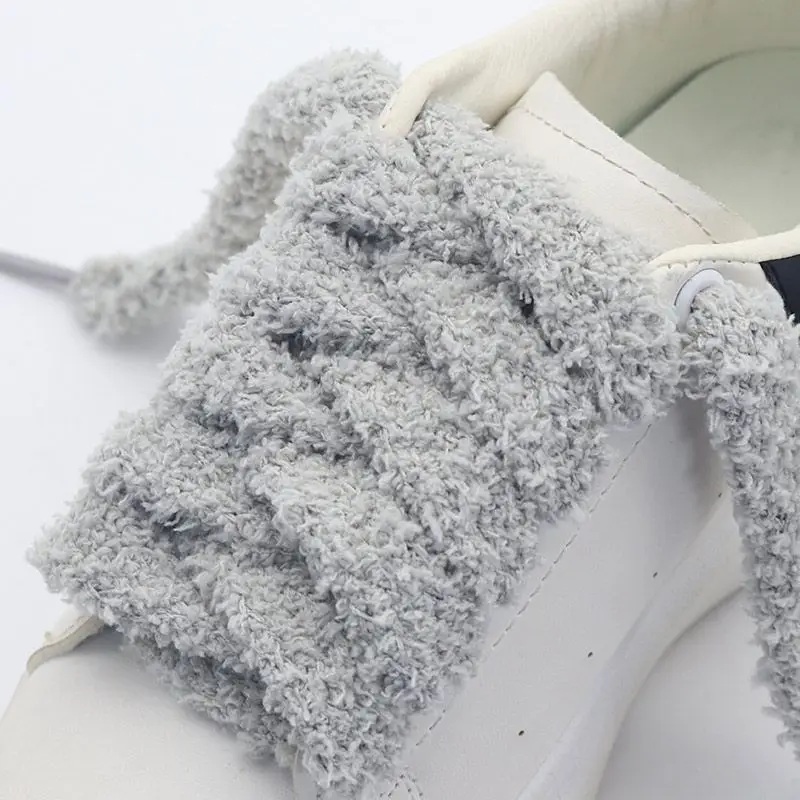 Cute Sofe Fluffy Fuzzy Sneakers Shoelaces Wide Flat Plush Towel Sneakers Shoelaces Brand Design for Women Casual Shoestring image 2