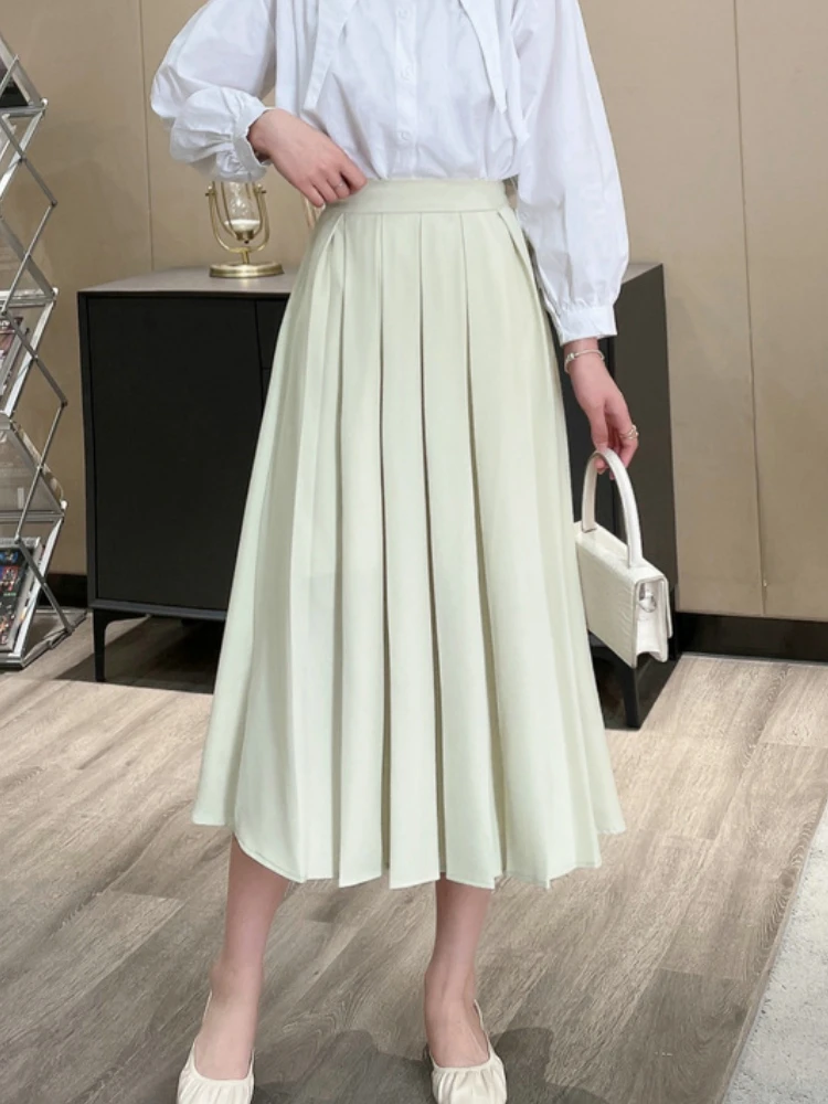 Fashion Pleated Skirt Women Vintage A-Line I-shaped Pleating Skirts Solid Color Street Casual Loose Skirt High Waist Skirt 2023