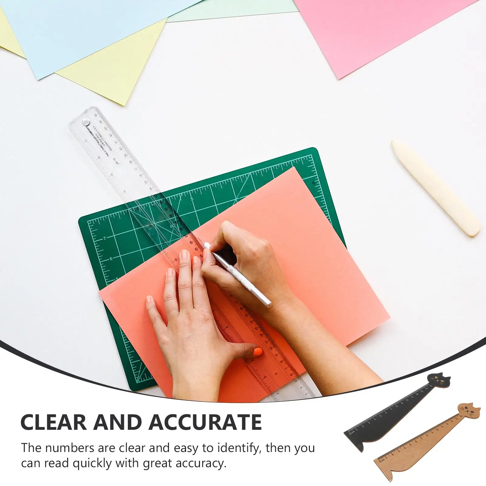 10 Pcs Wooden Ruler Cartoon Cat Design Clear Accurate Scales Learning Tool For School Office Stationery Gift Handwriting