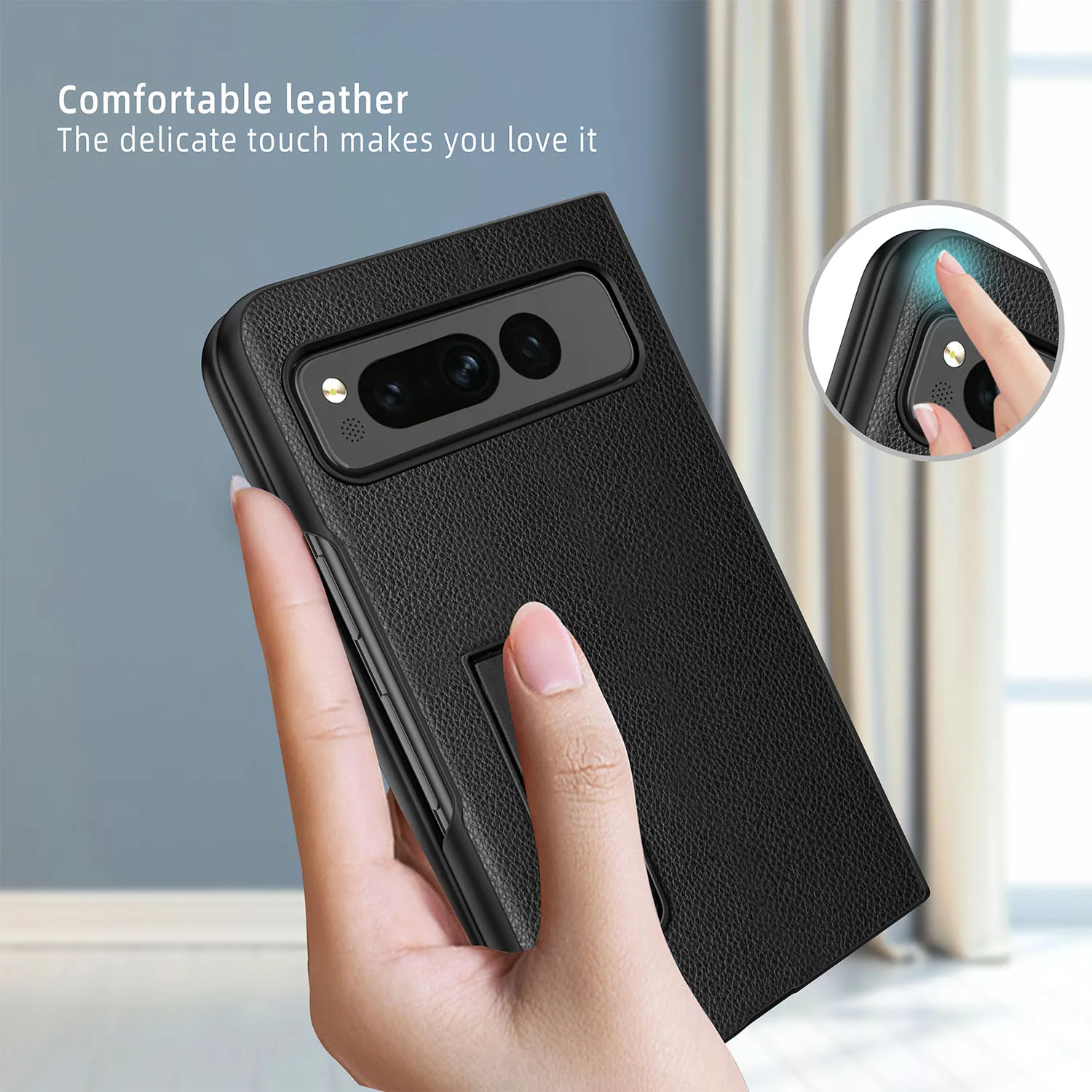 For Google Pixel Fold Case Leather Plain with Bracket Ultra-Thin Hard Cover Matte Protection Shockproof  Pixel Fold  Accessories