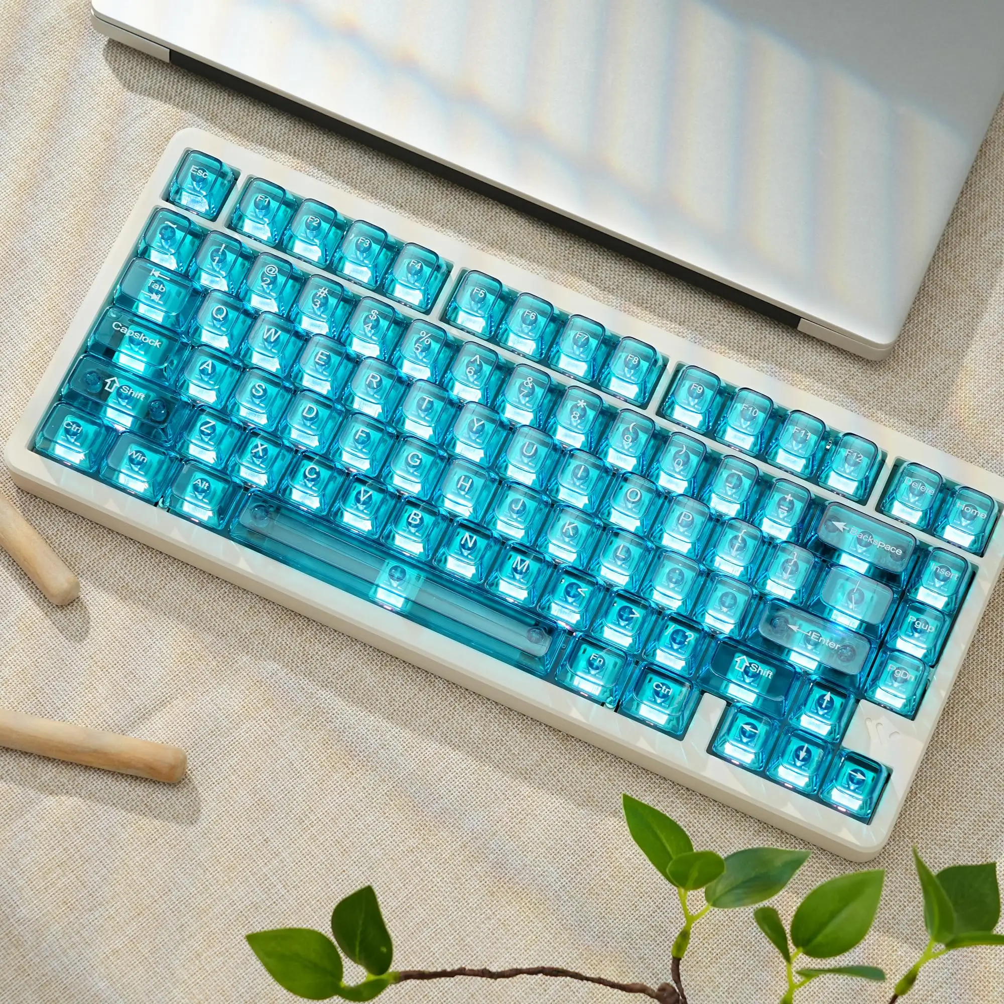 115 Keys MDA Profile Shine Through Keycaps Blue Transparent Clear keycaps Crystal Ceramic Key Cap Set for MX Switches Keyboard