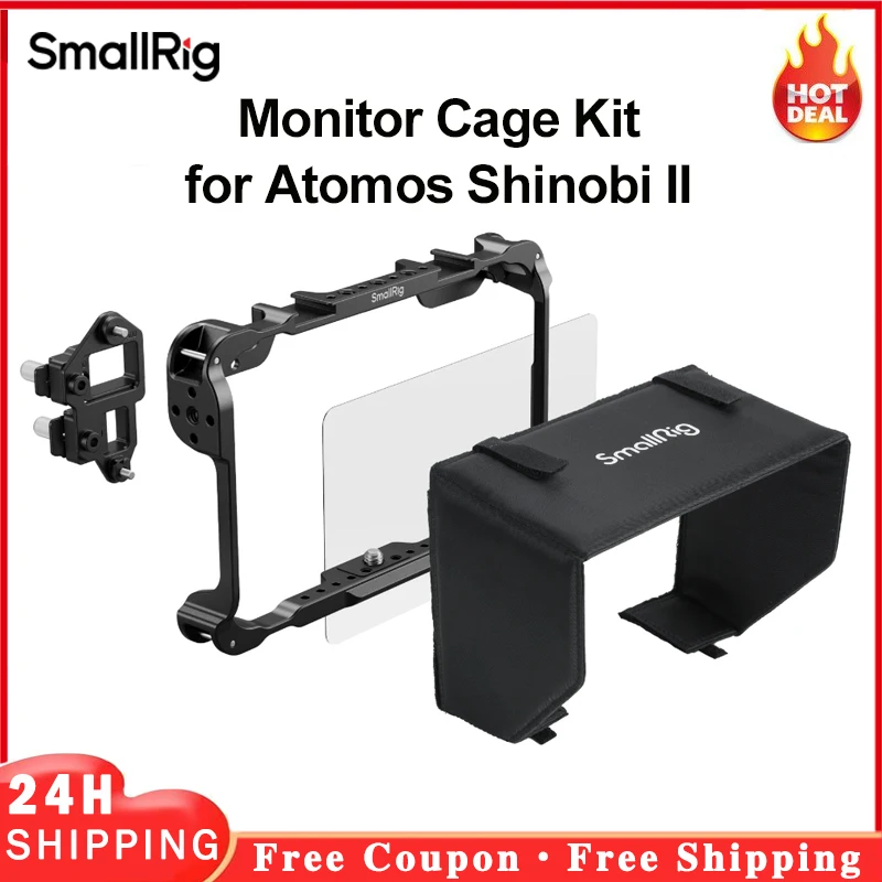 SmallRig Monitor Cage Kit for Atomos Shinobi II 5030 , Cage with Sunhood and HDMI & USB-CCable Clamp and Screen Protector -