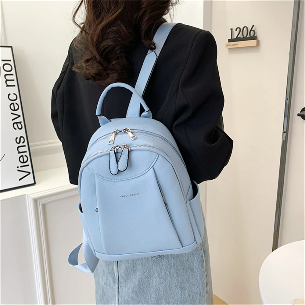 Solid Color Small Women\'s Backpack Luxury Designer High Quality Leather Ladies Travel Bag Multifunctional Ladies Shoulder Bags