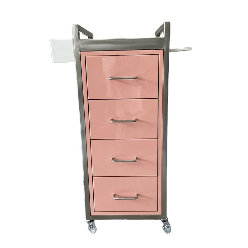 

Mobile Hair Salon Styling Trolley Metal Stainless Steel Trolley Cabinet
