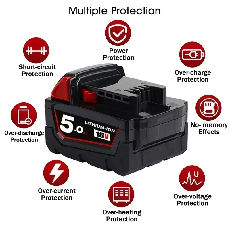 Wiederaufladbare Batterien für Milwaukee M18B5 XC Lithium-Ionen-Akku 18 V 9,0/6,0/12,0 Ah Ladegerät für Milwaukee M18 12 V ~ 18 V