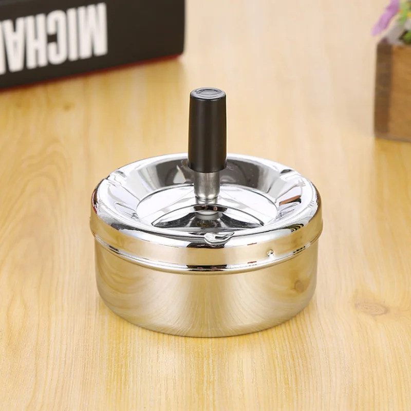 Smoking Accessories Stainless Steel Ashtray Round Push Down Cigarette Ashtray with Rotating Tray Smoking Accessories Men Ashtray