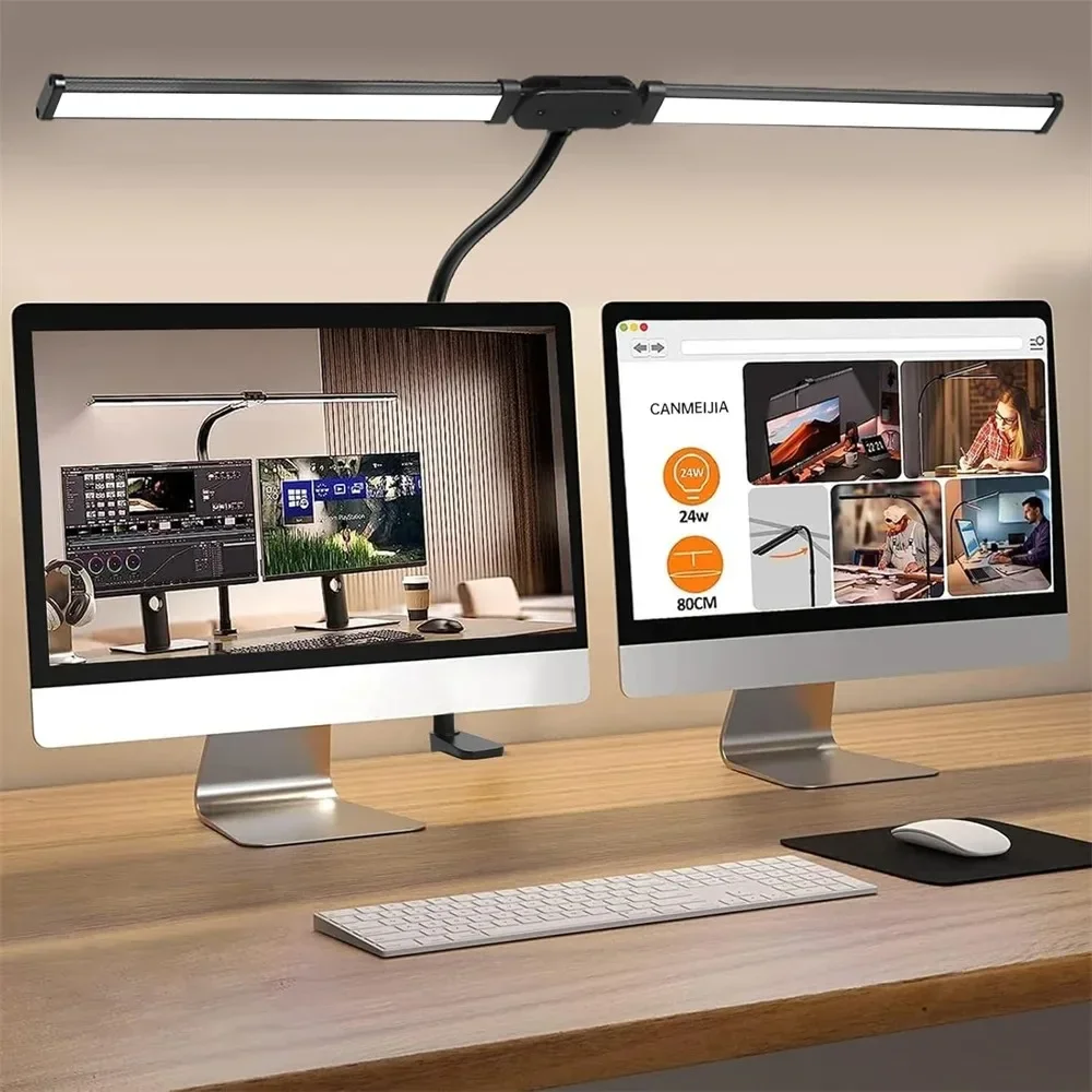 

Led Desk Lamp for Home Office, Eye-Care Architect Light with Clamp,Double Head Computer Monitor Table Clip Lamp, for Reading