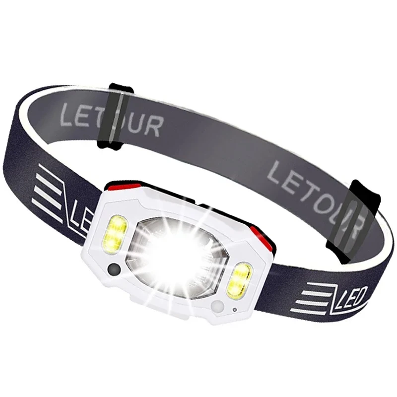 Linterna de cabeza con Sensor de luz fuerte, linterna recargable, 6 modos de iluminación, portátil, para exteriores, pesca, Camping, correr, trabajo