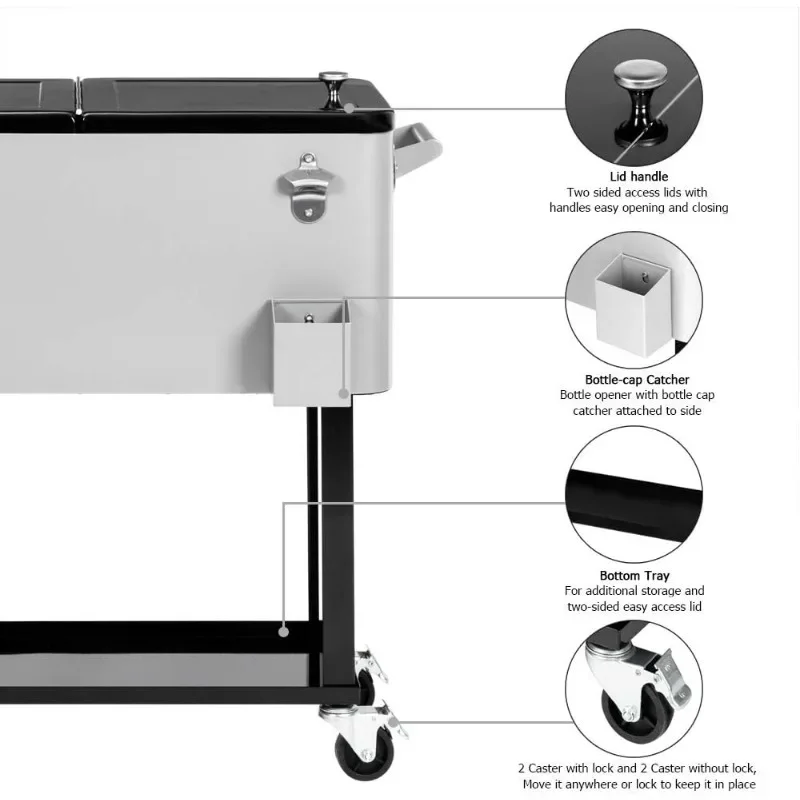campping Portable Patio Party Bar Beverage Refrigerator Cart with Shelves new