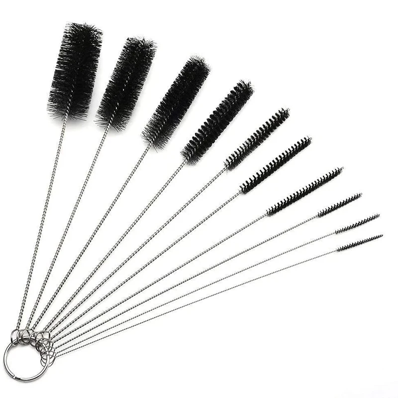 10Pcs/Set Nylon Straw Glass Tube Cleaner Brushes Stainless Steel Cleaning Brush Bottle Fish Tank Brush Household Cleaning Tools