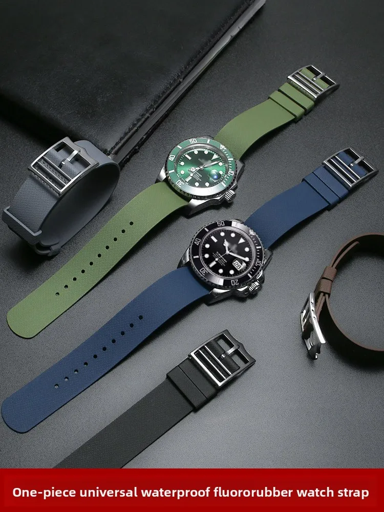 One-piece Waterproof Fluororubber Watch Strap for Longines-Tissot Rolex Armani Hollis Hamilton