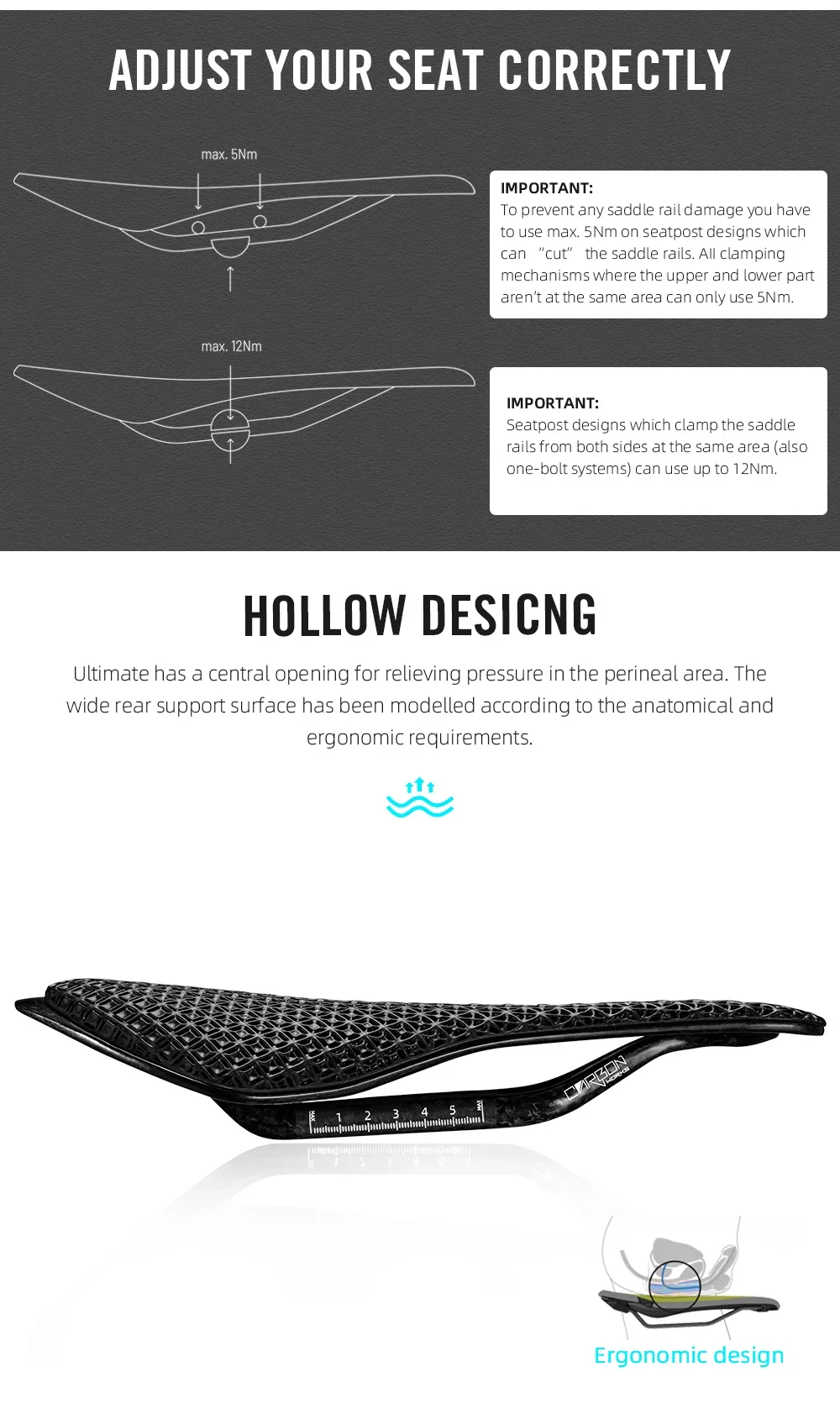 RYET Ultraleichter Carbon-Fahrradsattel 3D-Gedruckter Fahrradsitz 135/143mm Bike-Sattel für MTB Gravel Rennrad Fahrradteil – Detail 4
