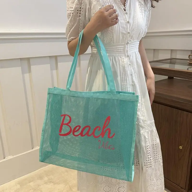 Reusable Large Mesh  For Women Tote For Poolside, Trip/Swim Quick Dry Shower Storage Bag Beach