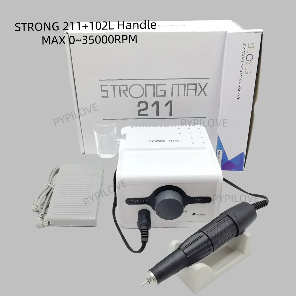 전문 네일 드릴 머신 STRONG 211 마이크로 호스트 + 35K 40K 45K STRONG210 102L 105L H200 전동 핸들 네일 파일 장비