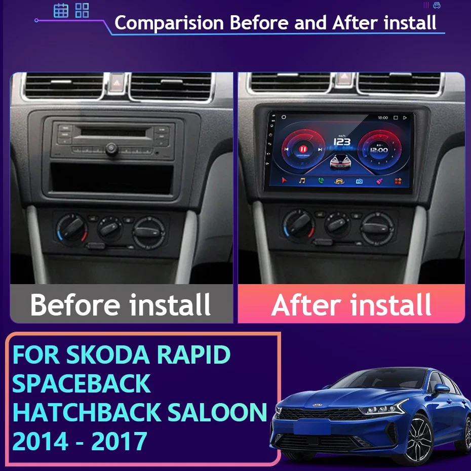 Car Radio Carplay For Skoda Rapid Spaceback Hatchback Saloon 2014-20 Navigation GPS Android Auto Screen Video Stereo 4G No 2din