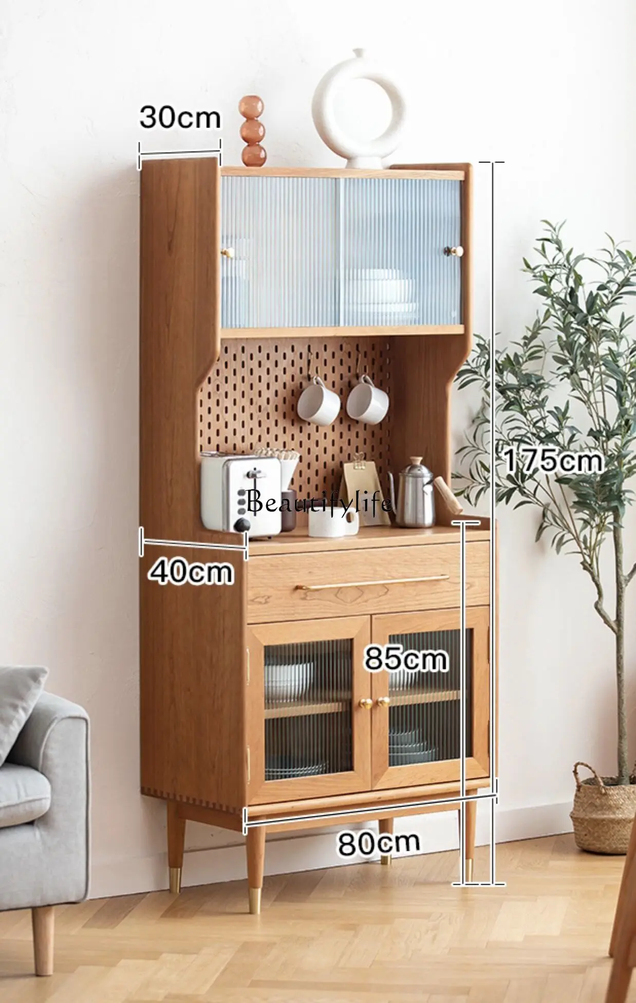 Japanese-style simple solid wood integrated wall Nordic wine cabinet multi-functional display cabinet