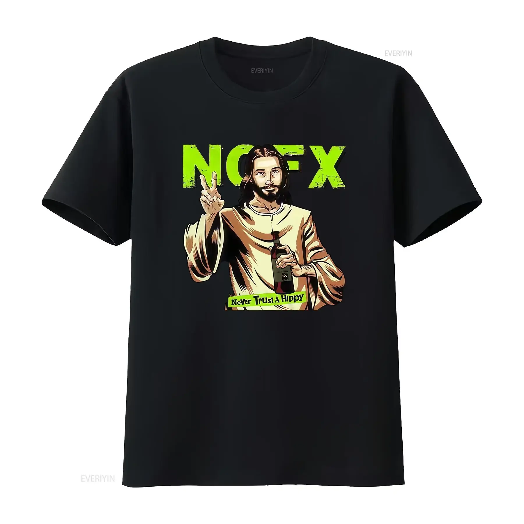 NoFX Jesus Never Trust A Hippi Music Top T Shirt Best Cute Mens Women 3008 vintage Washed Casual Soft graphic Comfortable