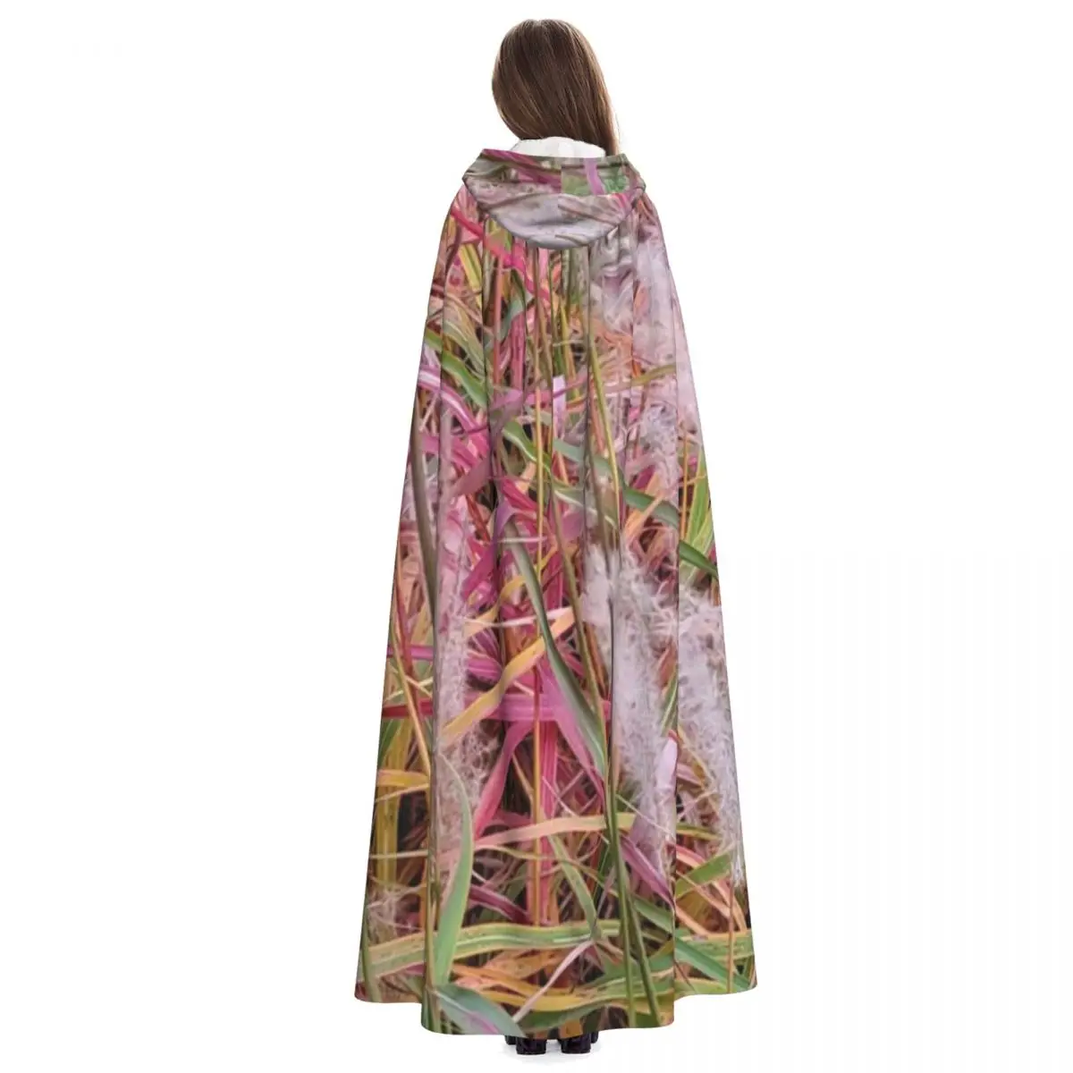 Fall Flame Grass Long Hooded Cloak Witch Medieval Costume Cosplay Cape HalloweenParty Adult Unisex