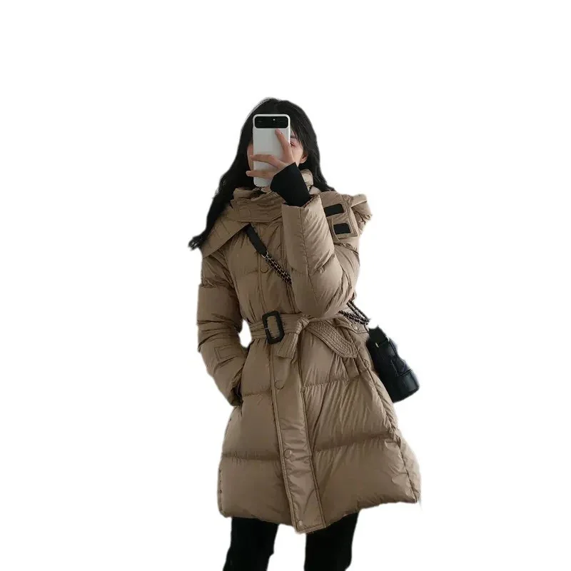 Schinteon Women Down Jacket with Hood Warm Autumn Winter Luxurious Slim Outwear White Duck Down Coat 2024 Fashion New