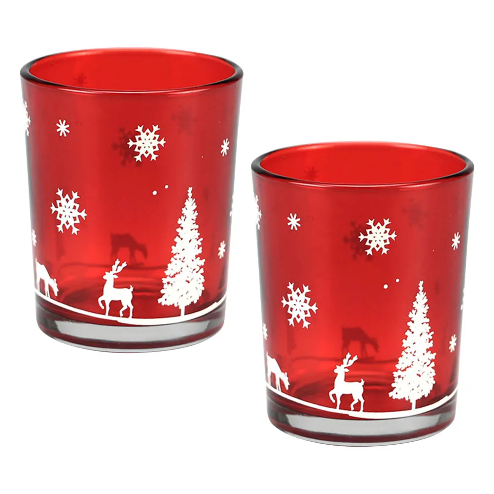 

2Pcs Glass Cups Empty Christmas Tea Light Holders Romantic Xmas Party Decor Cup Goth Room Decor Tea Light Holder