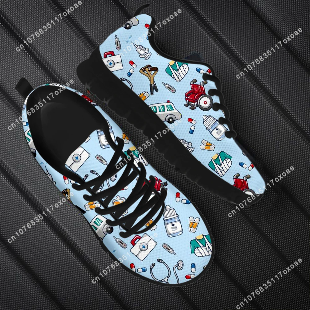 Spring Nurse Flat Shoes Women Cute Cartoon Nurses Printed Women's Sneakers Shoes Breath Mesh Flats Zapatos de Mujer